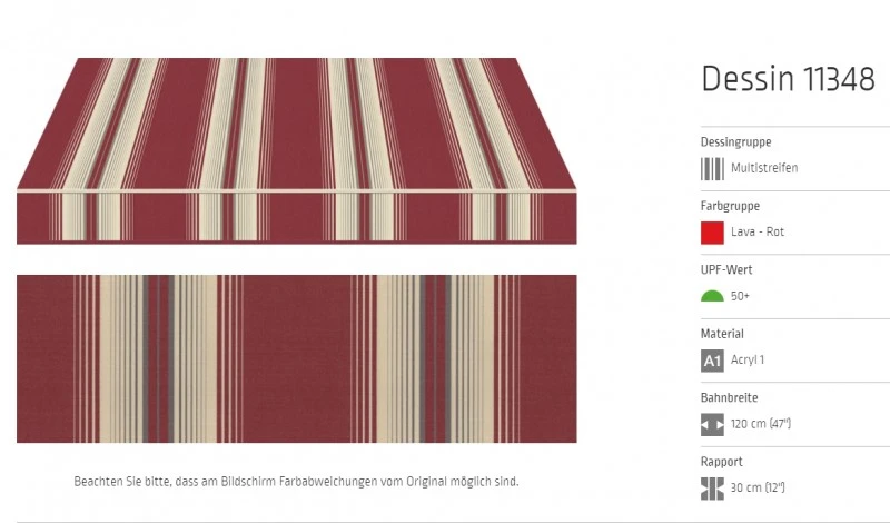 Markisentuch Multistreifen, Lava - Rot UPF 50+, Acryl 1, Stoff-Nr. 11348