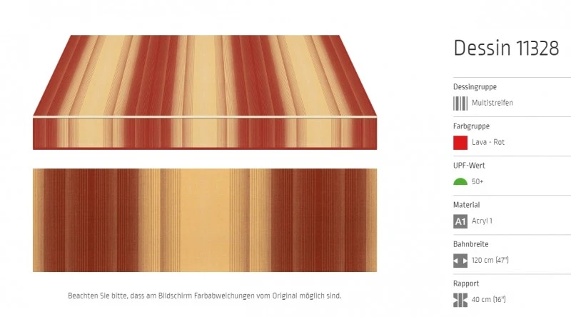 Markisentuch Multistreifen, Lava - Rot UPF 50+, Acryl 1, Stoff-Nr. 11328