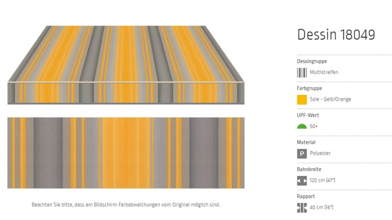 Markisentuch Multistreifen ,Sole - Gelb/Orange UPF 50+, Polyester, Stoff-Nr. 18049