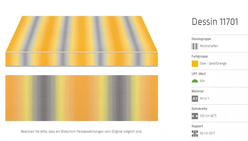 Markisentuch Multistreifen ,Sole - Gelb/Orange UPF 50+,Acryl 1, Stoff-Nr. 11701