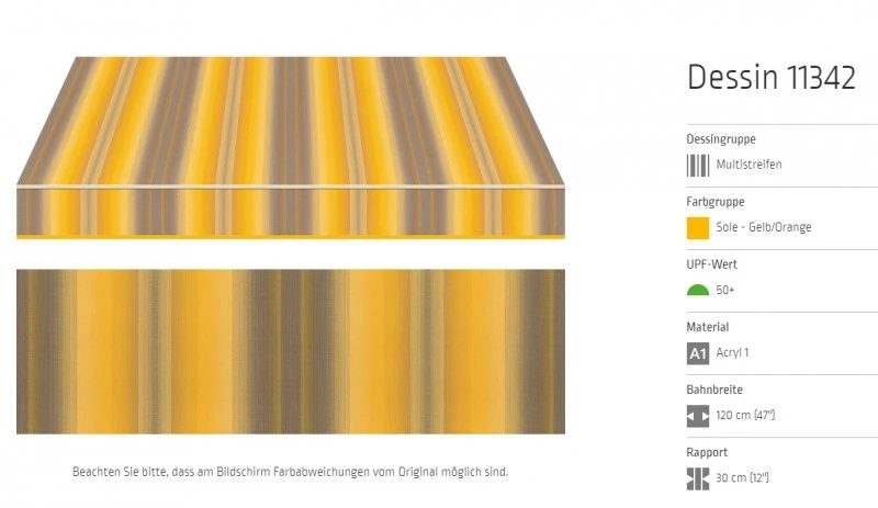 Markisentuch Multistreifen ,Sole - Gelb/Orange UPF 50+,Acryl 1, Stoff-Nr. 11342