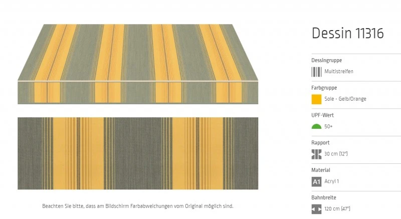 Markisentuch Multistreifen ,Sole - Gelb/Orange UPF 50+,Acryl 1, Stoff-Nr. 11316